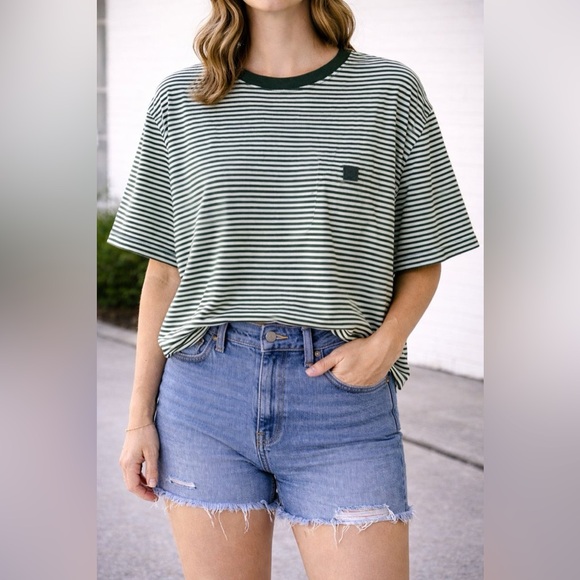 Jack & Jones Tops - Jack & Jones 100% Organic Cotton Oversized Boxy Green Striped Tee Size Large
